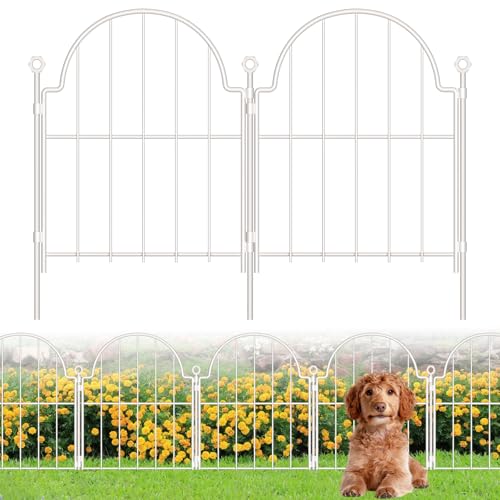 10 Pack White Decorative Garden Fence, 17in(H) x 10ft(L), with Ground Stake - color: White, size: 17 in(H)