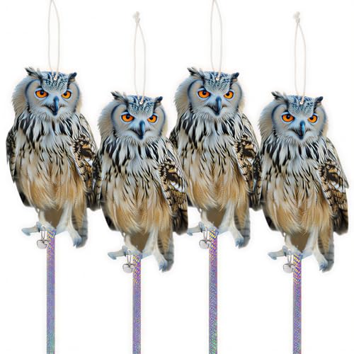 Fake Owl to Scare Pigeons Woodpecker, 4Pcs Flat Garden Owls - color: Grey 4pcs