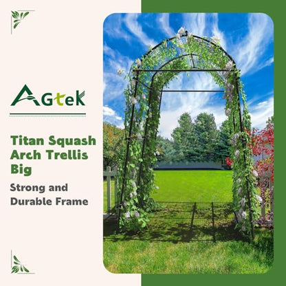 AGTEK 87" H×65" W Metal Garden Arch Trellis with Nylon Netting, 60LBS Load, Adjustable Width for Climbing Plants - size: 65"W x 87"H