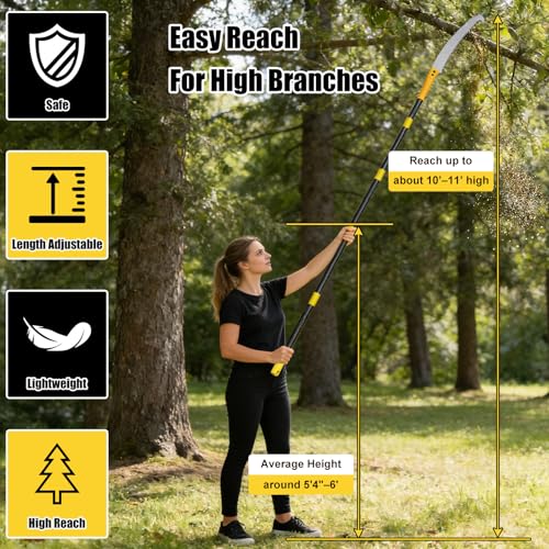Pole Saw for Tree Trimming,Lightweight 2 in 1 5FT Manual Hand Saws Tree Trimmer Pole Saw, Sharp Steel Blade, Adjustable Branch Cutter Pruner for Yard Walkway Oak Palm Fruit Pine and Fir Limbs Cutting - size: 5FT