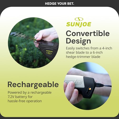 Sun Joe 2-in-1 Cordless 7.2V Handheld Grass Shear & Hedge Trimmer, HJ604C