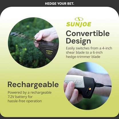 Sun Joe 2-in-1 Cordless 7.2V Handheld Grass Shear & Hedge Trimmer, HJ604C