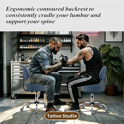 Ergonomic Rolling Drafting Stool with Backrest Lumbar Support - color: Blue, style: Classic