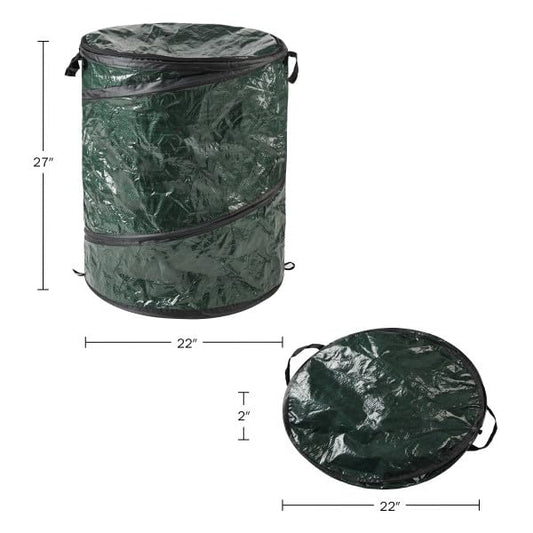 Collapsible Trash Can 2-Pack - Pop Up 44-Gallon Outdoor Garbage Cans with Zippered Lids - Recycle Bins for Camping or Parties by Wakeman (Green) - color: Green, size: 44 gallons