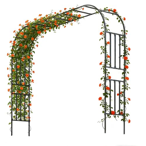 Square Tube Garden Arch Trellis, 10.5FT x 8FT Metal Arbor, Outdoor Trellis for Climbing Plants, Black - color: 126'' L/Black, size: Square Tubes/95'' H