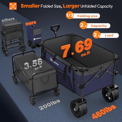 Originsure 220L Foldable Beach Wagon Cart with Big Wheels, 460lbs, Purple - color: Grey&purple