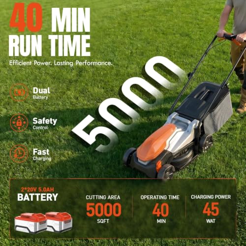 14 Inch Brushless Electric Lawn Mower and 12 Inch Trimmer Combo - color: 14'' Lawn Mower+Weed Wacker, size: 2*5.0Ah+2.0Ah