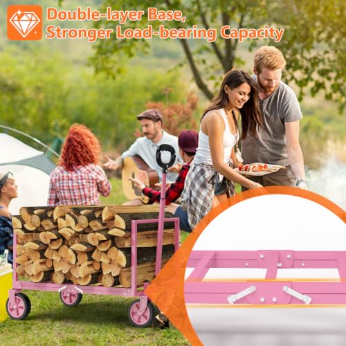 Yozoia 3 in 1 Wagons Carts Foldable,360LBS Beach Cart with Sturdy Wheels - color: Pink, size: 120L