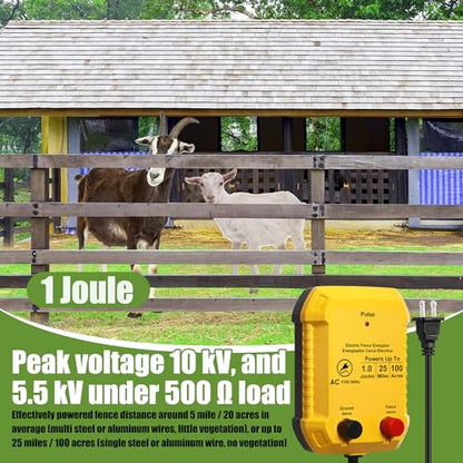 MorningRo Electric Fence Charger Kit 1J 25 Mile 250ft Wire 50 Insulators - style: 1 Joule