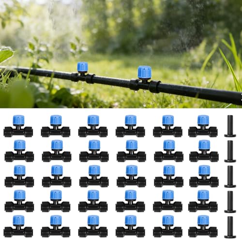 30 Pcs Three-Way Drip Irrigation Spray Emitters for 1/4 inch Tubing. - color: Blue