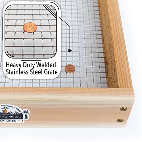 Cedar Garden Sifter for Compost, Dirt and Potting Soil - Handcrafted in The USA - Sustainable Cedar - Heavy Duty Stainless Grate (Handheld)