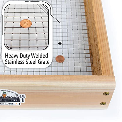 Cedar Garden Sifter for Compost, Dirt and Potting Soil - Handcrafted in The USA - Sustainable Cedar - Heavy Duty Stainless Grate (Handheld)