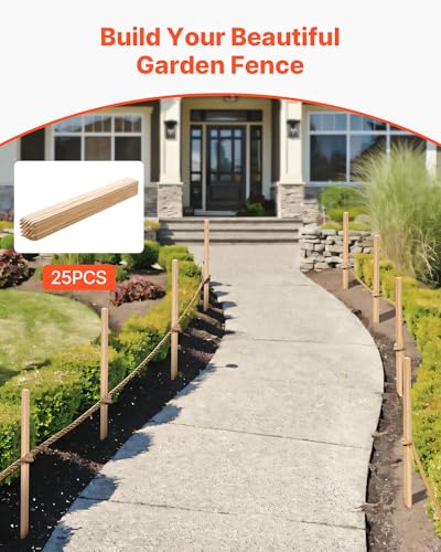 VEVOR Wooden Garden Stakes, 25 Pcs 36x0.75x0.75 in Survey Grading Stakes, Garden Ground Stake with Sharp Point, Fir Wood Plant Support Stake, Sign Posts for Silt Fence Backyard Boundaries Baselines - style: 0.75 x 0.75 x 36in+25pcs