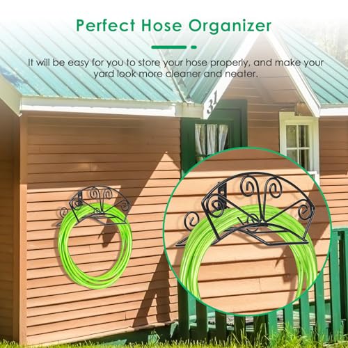 TomCare Garden Hose Holder, Heavy Duty 150 ft Capacity Hose Hanger - color: Black, size: M（13.2“ x 5.7” x 7"）
