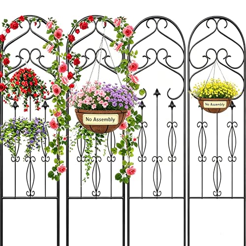 AMAGABELI GARDEN & HOME 4 Pack Large Garden Trellis for Climbing Plants Outdoor 60” x 18” Iron Plant Trellis for Potted Plant Support Tall Wall Metal Trellis Rose Vine Cucumber Bronze - color: Black-4 Pack, size: 60"x18"