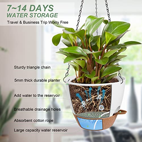 10 Inch Self Watering Hanging Planters for Indoor Outdoor Plants, 2 Pack - color: White, size: 10''
