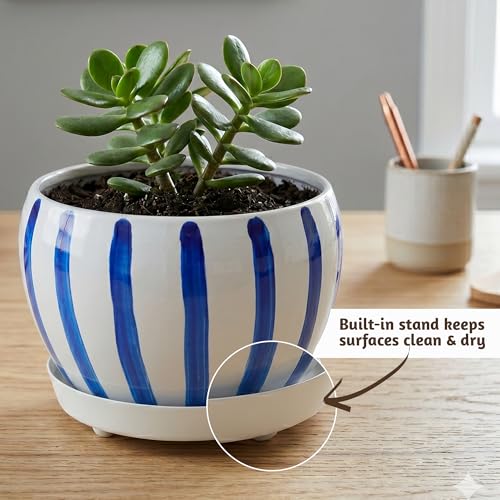 Folkulture Metal Planters for Indoor Plants with Drainage Hole & Saucer - color: Blue Bell