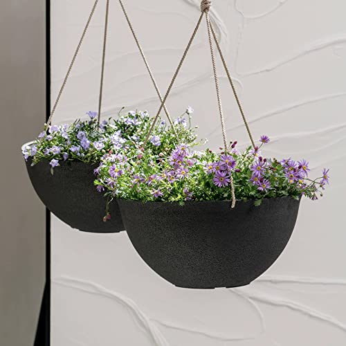 LA JOLIE MUSE Large Hanging Planters for Outdoor Plants, Set of 2, 13 Inch - color: Black