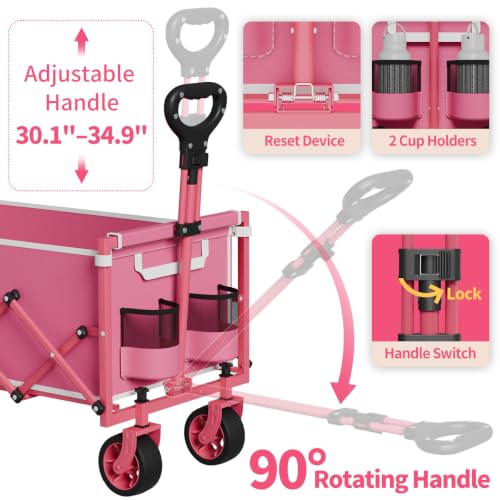 34" Extra Long Collapsible Wagon Cart, 360LBS Capacity, Pink - color: Pink