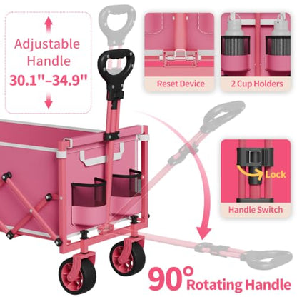 34" Extra Long Collapsible Wagon Cart, 360LBS Capacity, Pink - color: Pink