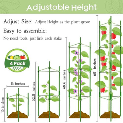 Legigo 4 Pack Tomato Cage for Garden, Up to 63Inch Sturdy Tomato Trellis - color: Green 4 Pack, size: 63 Inches