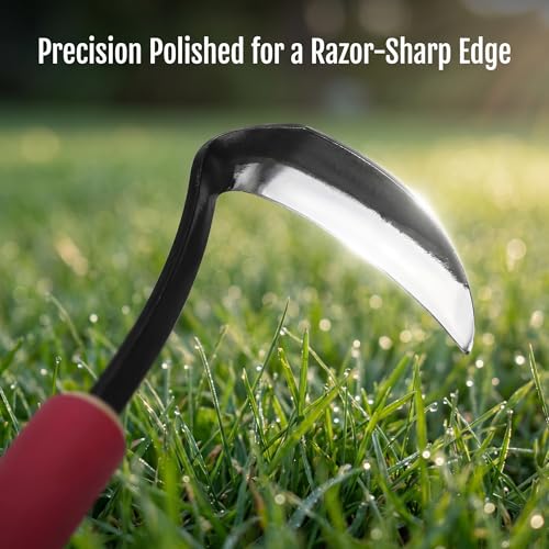 Japanese Gardening Sickle Tool,Hand Hoe,Weeding Sickle Hoe,Weed Remover Tool,Very Sharp Blade,with Soft Sleeve Handle,Weed Puller Tool for Cultivating and Planting,Quick Work