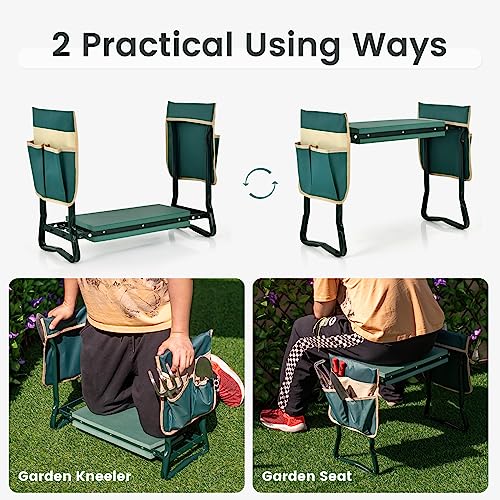 GIANTEX Garden Kneeler & Seat, Heavy-Duty Garden Bench, Green with 2 Bags - color: Teal Green, size: 23” x 11” x 19.5”