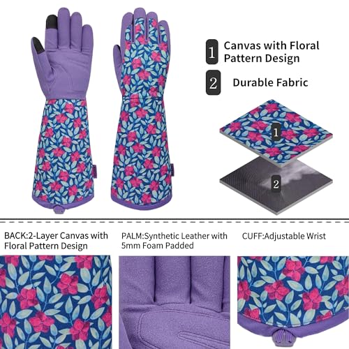 Thornproof Rose&Cactus Gardening Gloves,Gauntlet Garden Glove,Gifts - color: Purple, size: Large