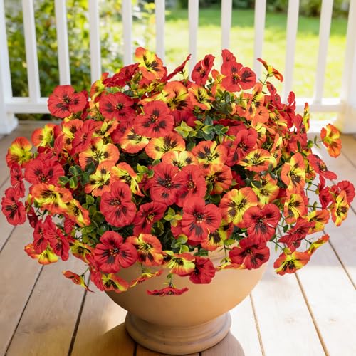 Artificial Flowers for Outdoor Faux Pansies Fake Flowers Plants,12 Bundles - color: Red Orange Yellow
