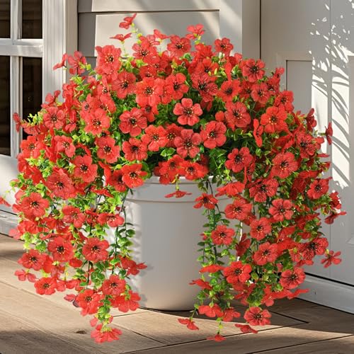 INQCMY 2 Pcs Fake Mums Artificial Fall Flowers for Outdoors Decoration - color: Red