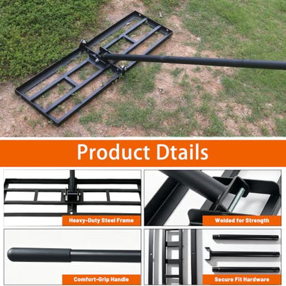 Lawn Leveling Rake, Heavy Duty Adjustable Handle Lawn Leveler Tool - size: 31.5*10inch, 6.5FT