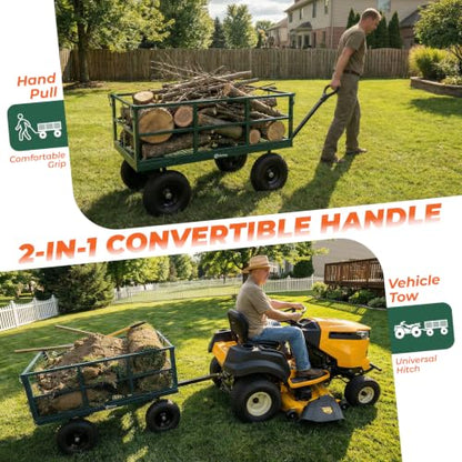 Sekey 12 Cu Ft Steel Garden Cart, 1600 lb Capacity, Towable Handle - color: Green, size: 1600LBS