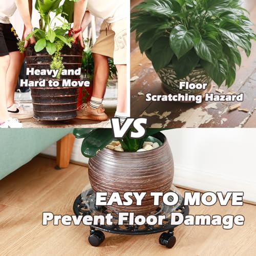 2 Packs 14 Inch Rolling Plant Stand with Wheels Metal Plant Caddy with Wheels Heavy Duty Round Plant Stand Indoor Iron Plants Rollers for Plants, Plant Dolly Planter Caddies - color: Black, size: 14 inch: 2 pcs