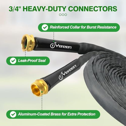 75FT Non-Expanding Garden Hose, Lightweight Flexible Flat Hose, Kink-Free, Burst-Resistant, High-Pressure Water Hose for Outdoor, RV, Lawns, Cleaning - size: 75 FT