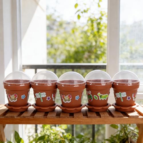 25 Packs Cupcake Plant Nursery Pots with Humidity Dome, Small Plastic Flower Plant Pots with 20 Sheet Stickers, Seeds Starter Pot Flower Planting Container for Seedlings Succulent Display (Wine Red) - color: 25 Packs With 20 Sheet Stickers