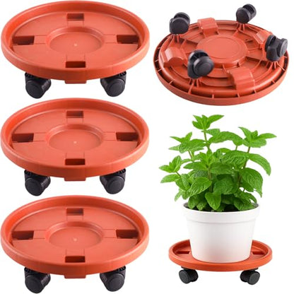 Rolling Plant Stand Outdoor 3 Pack 12 Inch Plant Caddy with Wheels, Red - color: Red, size: 12 inch