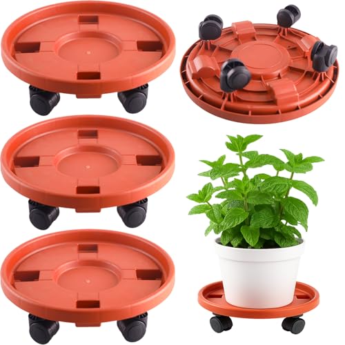 Rolling Plant Stand Outdoor 3 Pack 12 Inch Plant Caddy with Wheels, Red - color: Red, size: 12 inch