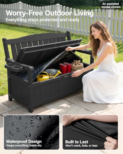 YEFU Outdoor Bench, Heavy Duty Garden Storage Bench, Weatherproof, Black - color: Black