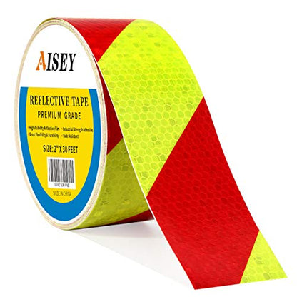 AISEY Reflective Tape Conspicuity Waterproof Yellow/Red Safety Caution Strips Tape Outdoor, Reflector Hazard Tape Stickers, Trailer Reflectors 2” X 30ft - style: reflective tape yellow