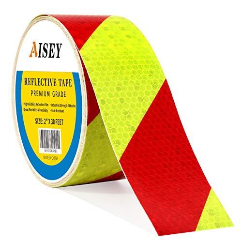 AISEY Reflective Tape Conspicuity Waterproof Yellow/Red Safety Caution Strips Tape Outdoor, Reflector Hazard Tape Stickers, Trailer Reflectors 2” X 30ft - style: reflective tape yellow
