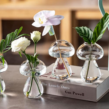 Mushroom Glass Planter, Plant Propagation Station, Cute Mushroom Vase, Clear Glass Terrarium Jar Propagation Vase for Indoor Plants Home Decor, Gifts for Plant Lovers (2)