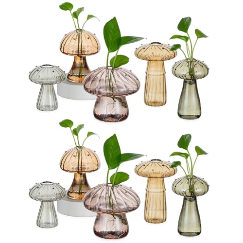 Hewory Plant Propagation Station: 10PCS Fall Glass Mushroom Vase for Flower - color: Multi-amber, size: 10