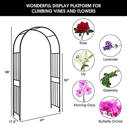 S AFSTAR Metal Garden Arch, 7.2ft/86 Outdoor Arbor for Various Climbing Plant Flower, Arch Trellis for Wedding Garden Bridal Party Festival Decoration, Easy-to-Assemble