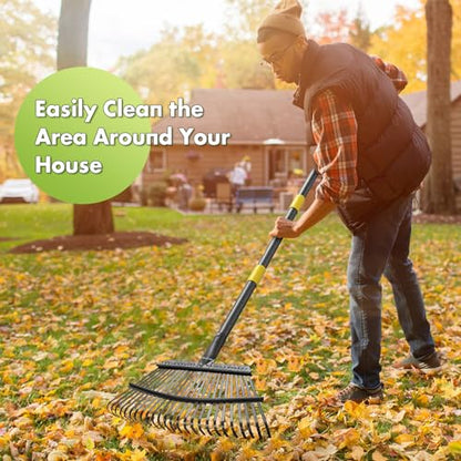 Rake for Leaves, Heavy Duty Leaf Rakes for Lawns & Yard - 79” Adjustable Long Handle 18” Width 25 Metal Tines - Gardening Rake for Adults Kids for Shrub,Grass,Mulch - style: 25 Tines 6FT