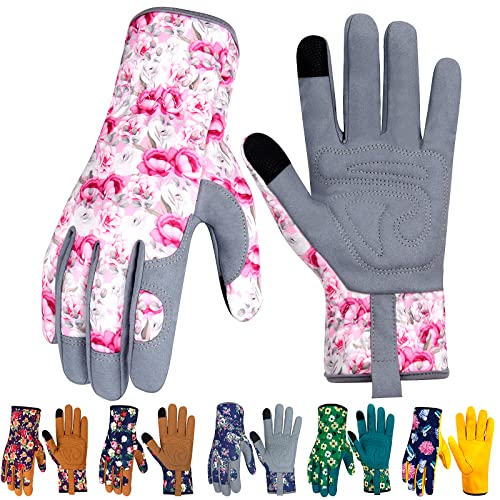 Leather Gardening Gloves for Women Thorn Proof Garden Gloves Touch Screen Working Gloves Gifts - color: Colorc, size: Large
