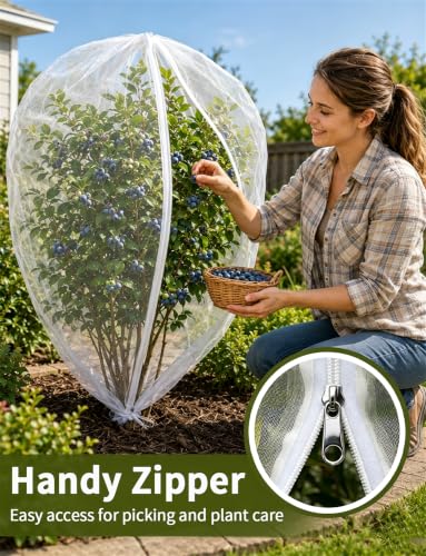 Garden Bird Netting for Insects, 2 Pack 5x3.28ft, Fruit Tree Netting with Zipper & Drawstring, Ultra Dense Mesh Plant Covers for Blueberry Tomato Cherry Peach Apple Trees Pest Barrier (5x3.28FT)