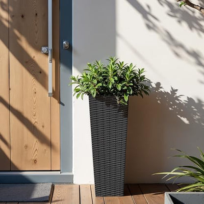 Flamaker 23" Tall Plastic Planters with Drainage Holes Front Porch Set of 2 - color: Black, size: 23"