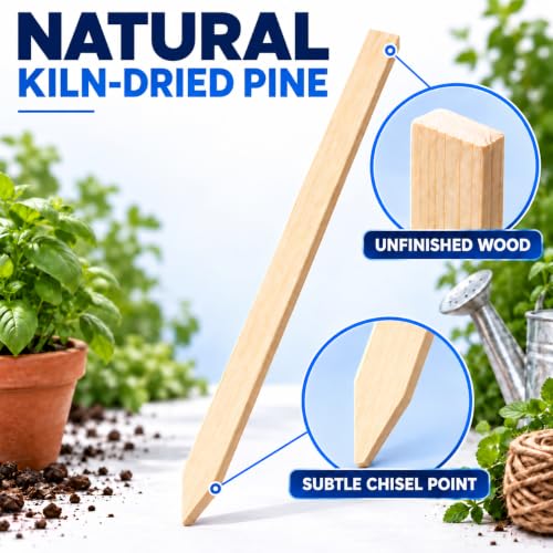 25 Pack Wooden Garden Stakes, 12" Long x 3/4" Wide, Made in USA Pine Plant Markers, Chisel Point Yard Stakes for Gardening, Row Labels, Signs & Crafts - size: 12" Long (25 Pack)