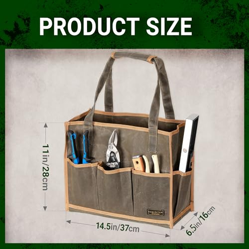 Heavy Duty 16OZ Waxed Canvas Tool Bag,15-Pockets Portable Tote Bag,Muti-Purpose Garden Tool Storage Bag with Padded Handle | ArmyGreen - color: ArmyGreen
