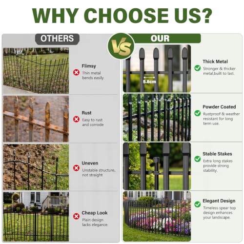 No Dig Decorative Garden Fence, 48in(H)×17.6ft(L), 8 Panels with Gate - size: 48 in(H) X 17.6 ft(L)